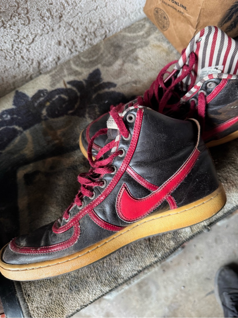 Nike High-Top Sneakers in Black and Red with Gum Sole